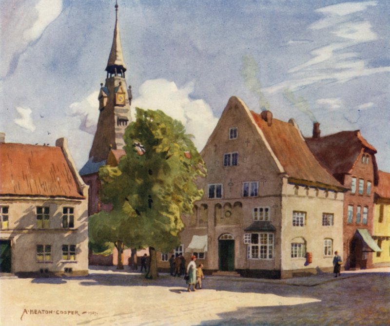 Dania: Tonder, średniowieczne miasto w północnym Slesvig (kolor lito) autorstwa Alfred Heaton Cooper