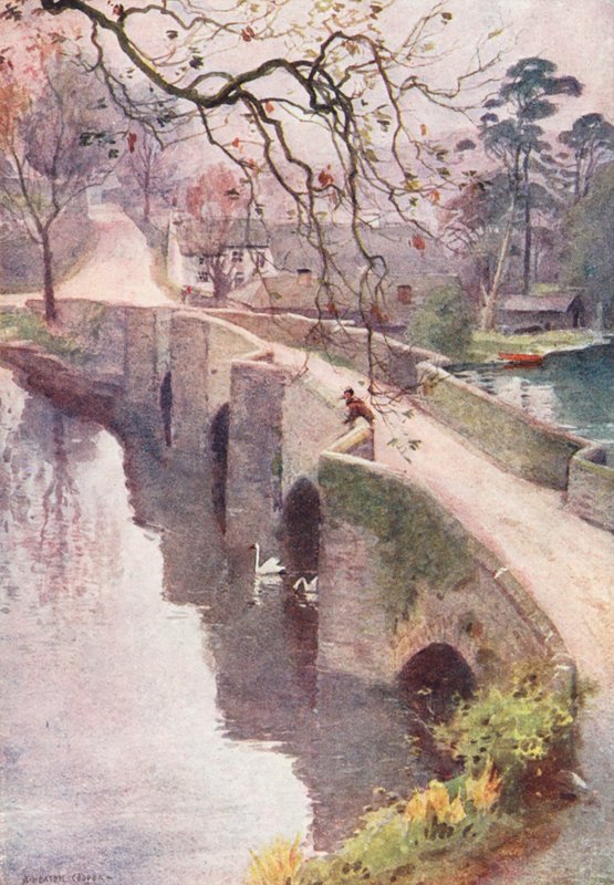 Kraina Jezior: Mglisty poranek, Newby Bridge, Windermere (kolorowa litografia) autorstwa Alfred Heaton Cooper