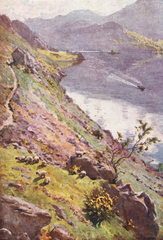 Kraina Jezior: Górska ścieżka, Sandwick, Ullswater (kolorowa litografia) autorstwa Alfred Heaton Cooper