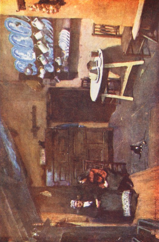 Kraina Jezior: An Old Inn Kitchen, Coniston (kolorowa litografia) autorstwa Alfred Heaton Cooper