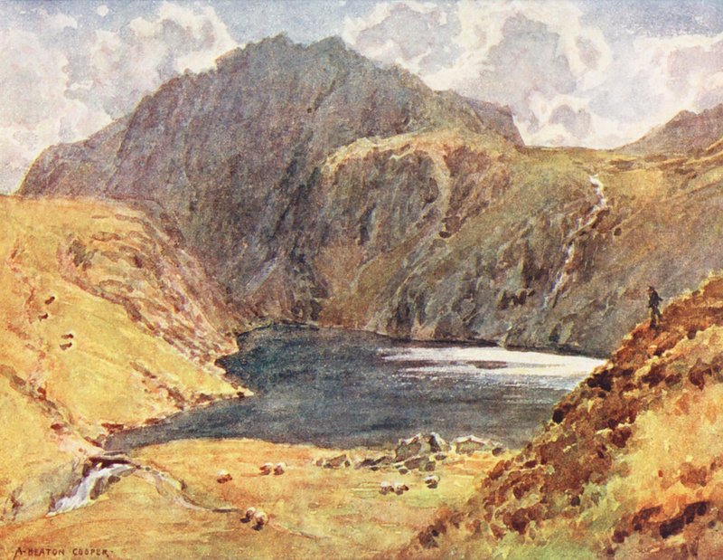 Lake District: Angle Tarn, Esk Hause (kolorowa litografia) autorstwa Alfred Heaton Cooper
