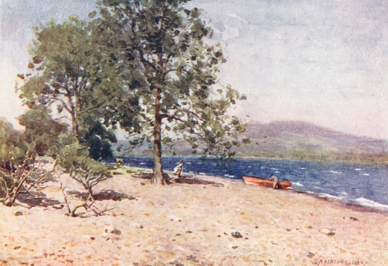 Kraina Jezior: Jezioro Bassenthwaite, wietrzny poranek (kolorowa litografia) autorstwa Alfred Heaton Cooper