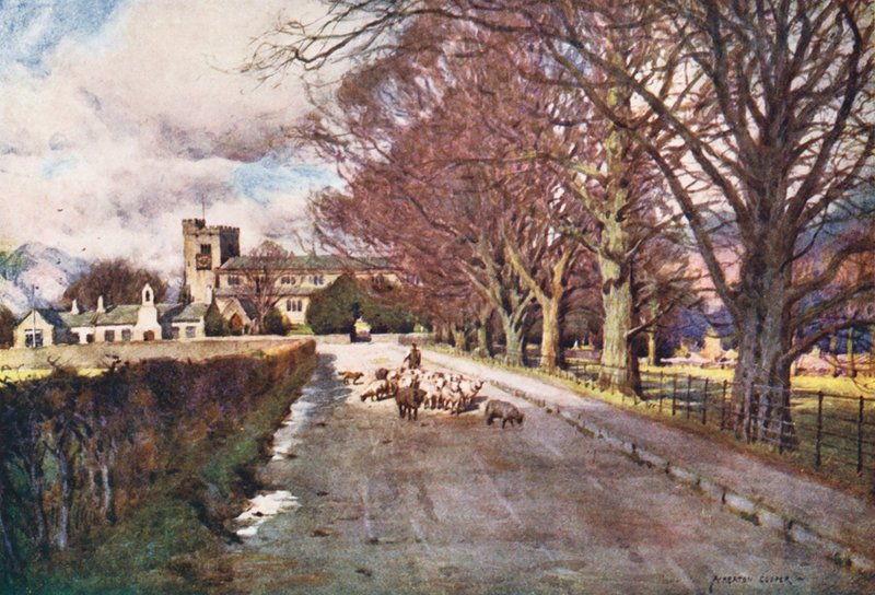 Lake District: Kościół Crosthwaite, Keswick (kolorowa litografia) autorstwa Alfred Heaton Cooper