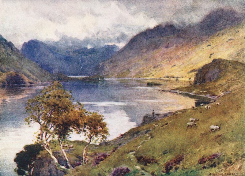 Lake District: Crummock Water i Buttermere (kolorowa litografia) autorstwa Alfred Heaton Cooper