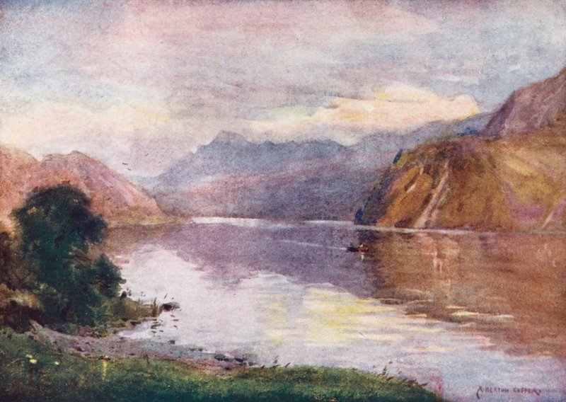 Lake District: Jezioro Ennerdale o zachodzie słońca (kolorowa litografia) autorstwa Alfred Heaton Cooper