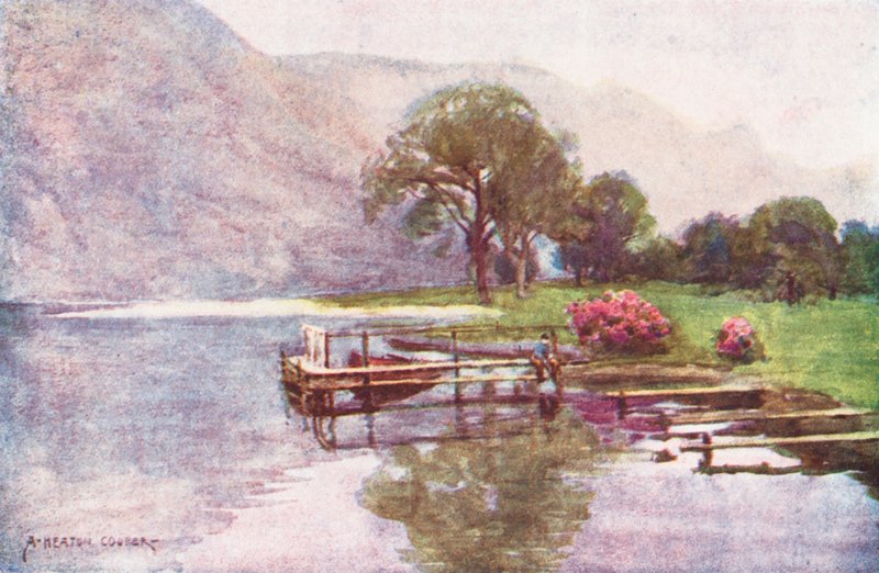 Kraina Jezior: Hazy Twilight, Head of Ullswater (kolorowa litografia) autorstwa Alfred Heaton Cooper