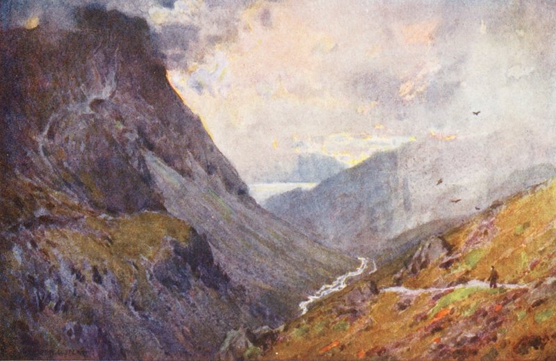 Lake District: Przełęcz Honister i Buttermere (kolorowa litografia) autorstwa Alfred Heaton Cooper