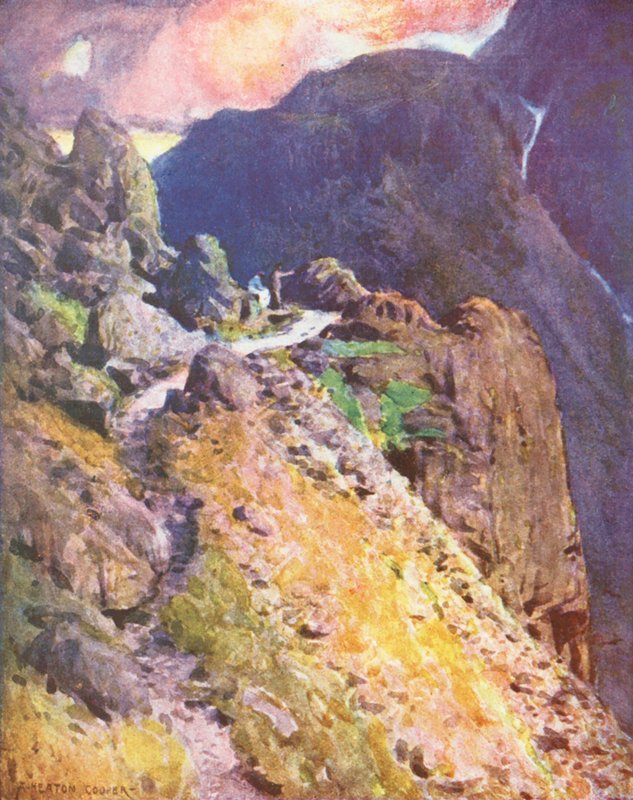 Lake District: W pobliżu szczytu Styhead Pass, Wastdale (kolorowa litografia) autorstwa Alfred Heaton Cooper