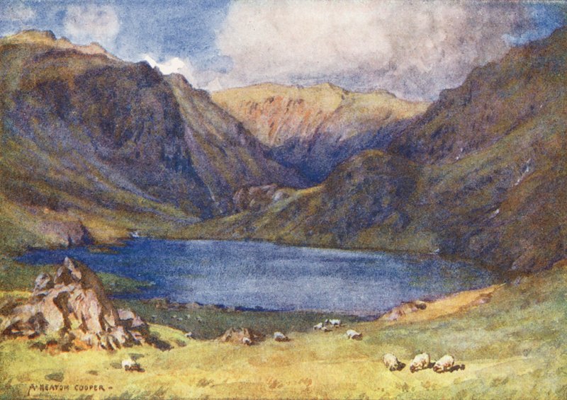 Lake District: Seathwaite Tarn, Duddon Valley (kolorowa litografia) autorstwa Alfred Heaton Cooper