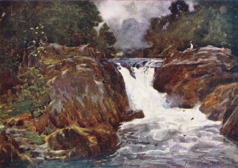 Lake District: Skelwith Force, Langdale (kolorowa litografia) autorstwa Alfred Heaton Cooper