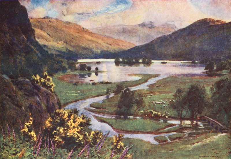 Kraina Jezior: Zachód słońca, Rydal Water (kolorowa litografia) autorstwa Alfred Heaton Cooper