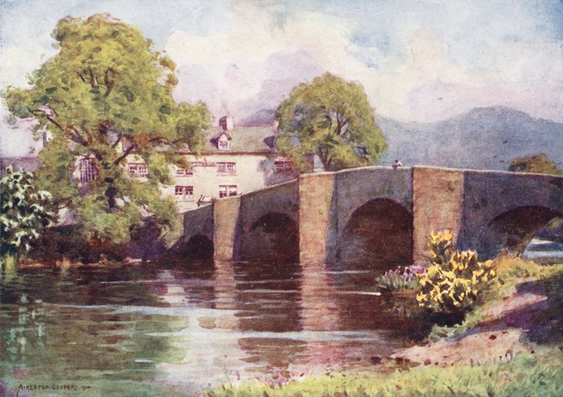Lake District: Swan Inn, Newby Bridge, Windermere (kolorowa litografia) autorstwa Alfred Heaton Cooper