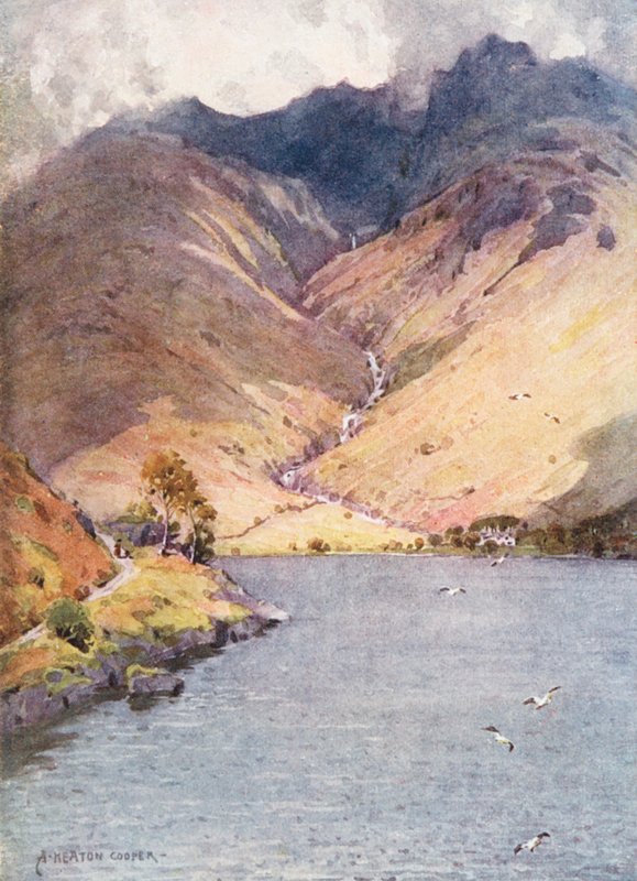 Lake District: Wastwater i Scawfell (kolorowa litografia) autorstwa Alfred Heaton Cooper