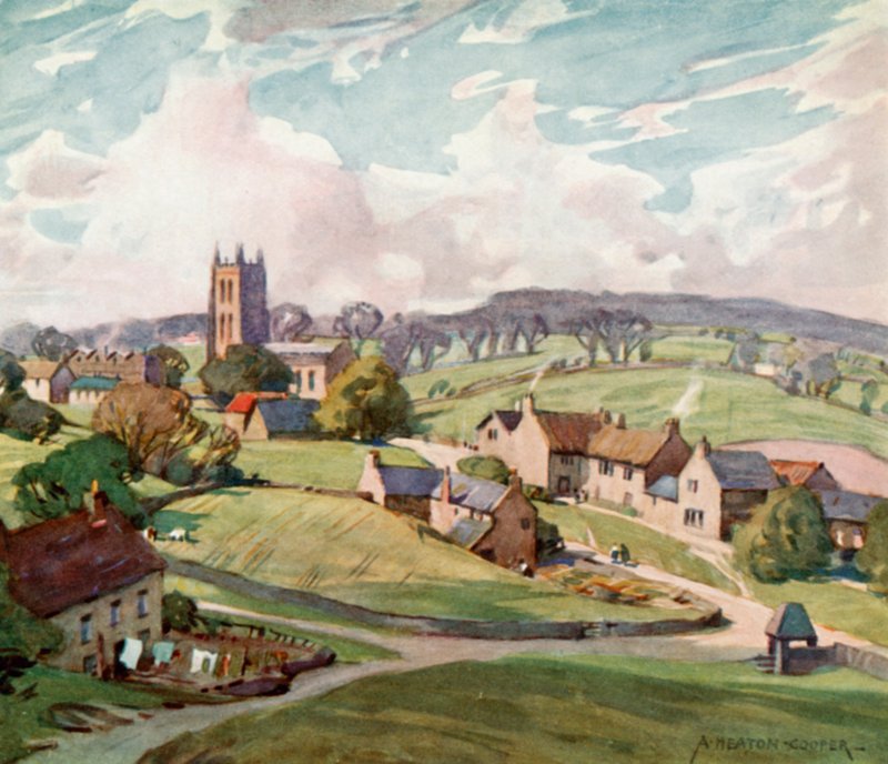 Wioska Mells, Near Frome (kolor lito) autorstwa Alfred Heaton Cooper
