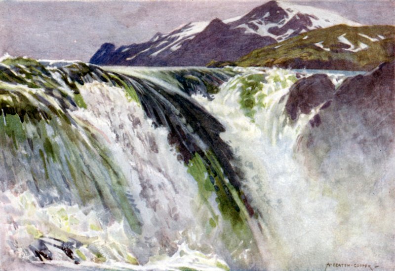 Wielkie Jezioro, Wielkie Jezioro Wodospady, Saltoluokta autorstwa Alfred Heaton Cooper