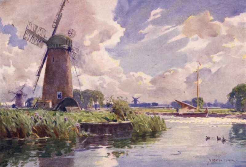 Wiatraki na Thurne, Norfolk autorstwa Alfred Heaton Cooper