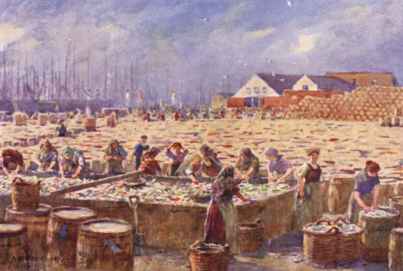 Yarmouth, Norfolk, żniwa śledzia autorstwa Alfred Heaton Cooper
