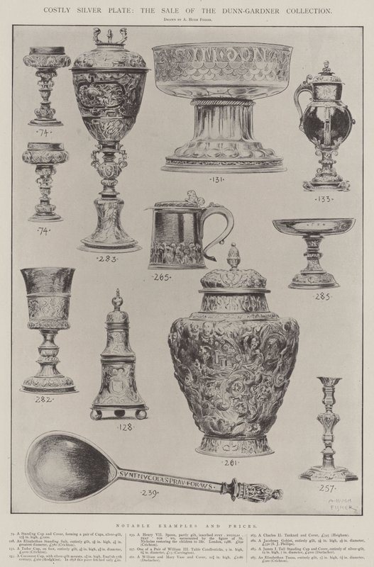 Kosztowny srebrny talerz, sprzedaż kolekcji Dunn-Gardner autorstwa Alfred Hugh Fisher