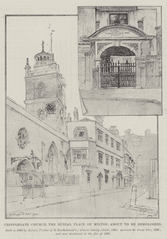 Cripplegate Church, miejsce pochówku Miltona, wkrótce zostanie zburzone autorstwa Alfred Hugh Fisher