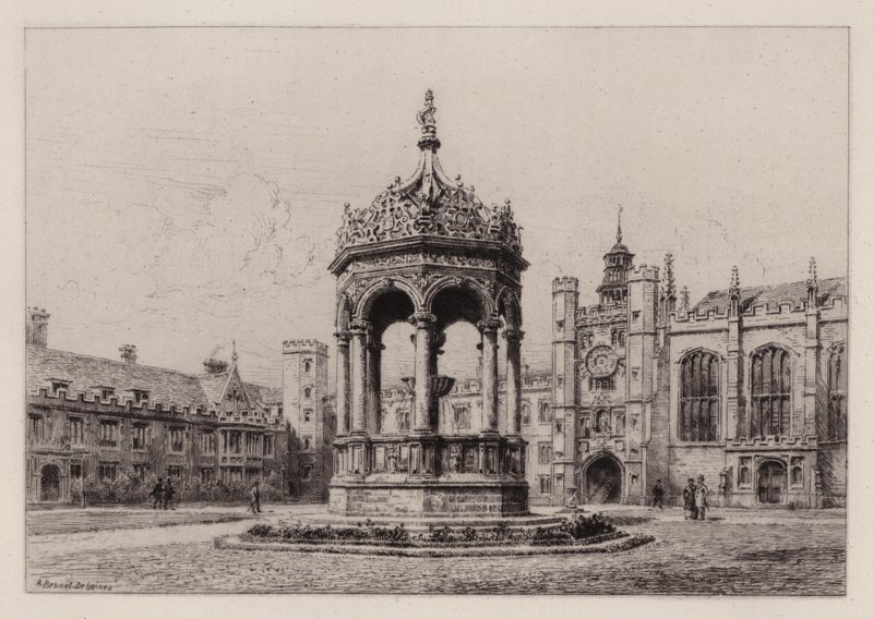 Cambridge: The Great Court of Trinity College (akwaforta) autorstwa Alfred Louis Brunet Debaines