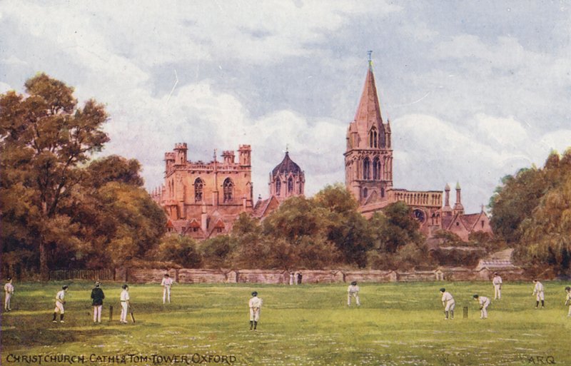 Oxford: Katedra Christchurch i Tom Tower (kolorowa litografia) autorstwa Alfred Robert Quinton