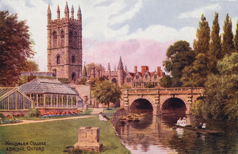 Oxford: Magdalen College and Bridge (kolorowa litografia) autorstwa Alfred Robert Quinton