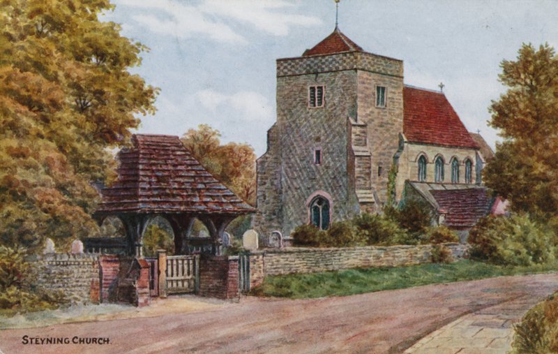 Kościół Steyning (kolor lito) autorstwa Alfred Robert Quinton