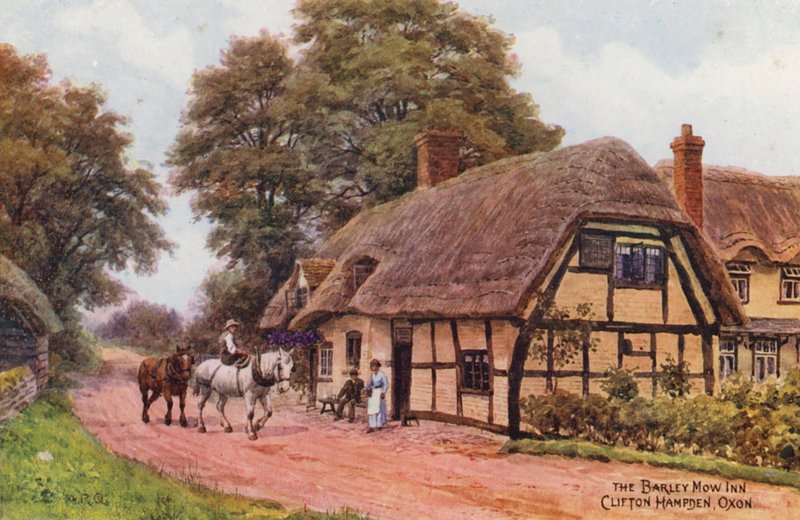 The Barley Mow Inn, Clifton Hampden (kolorowa litografia) autorstwa Alfred Robert Quinton