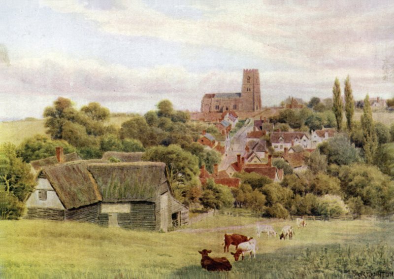 The Church on the Hill, Kersey, Suffolk autorstwa Alfred Robert Quinton