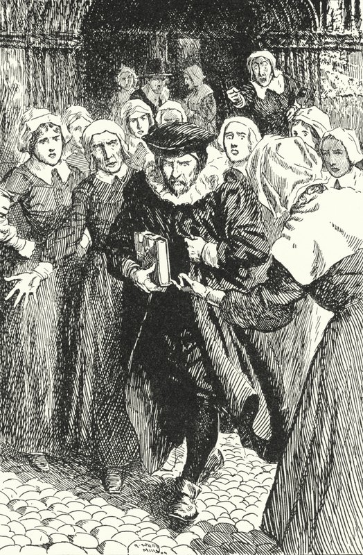 Szkocki ksiądz William Annand potępiony przez kobiety z Edynburga za nauczanie z nowego Modlitewnika w katedrze St Giles, 1637 autorstwa Alfred Wallis Mills
