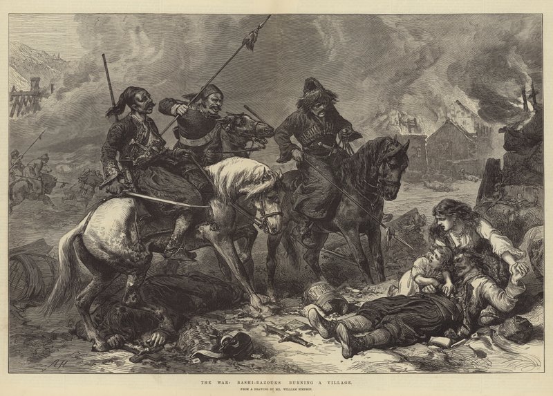 Wojna, Bashi-Bazouks palący wioskę autorstwa Alfred William Hunt
