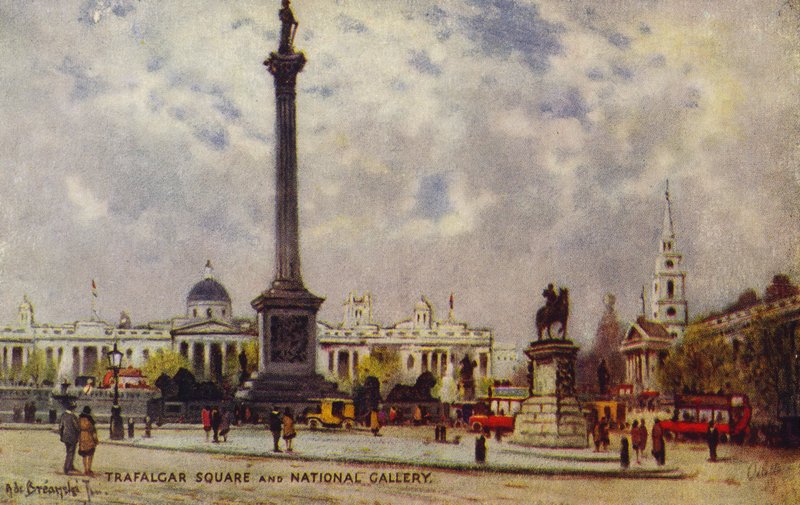 Trafalgar Square i Galeria Narodowa autorstwa Alfred de Breanski