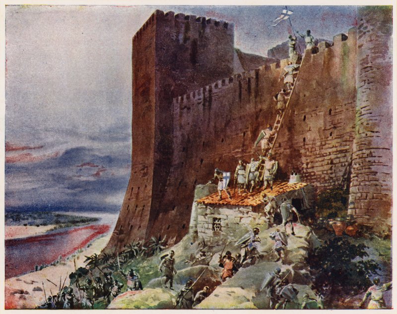 Zdobycie Santarem, Portugalia autorstwa Alfredo Roque Gameiro