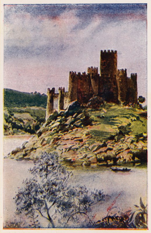 Zamek Almourol, Portugalia (kolorowa litografia) autorstwa Alfredo Roque Gameiro