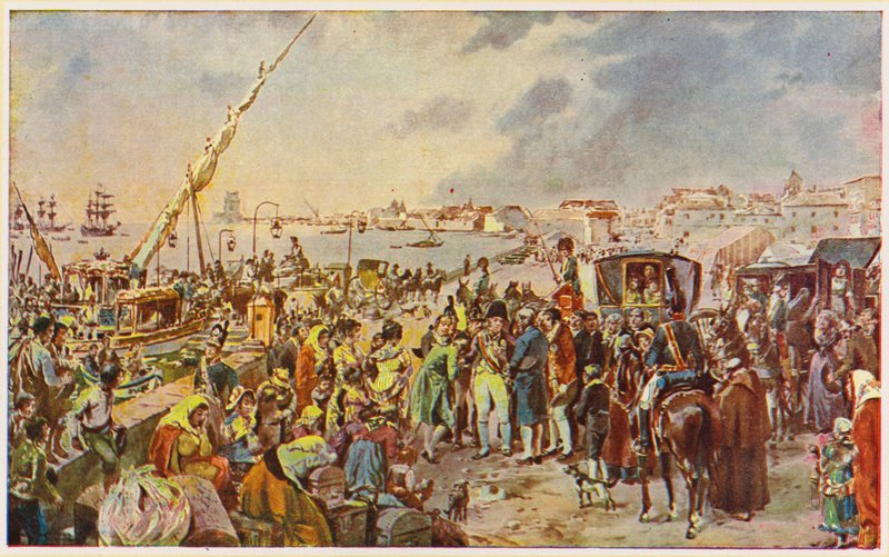 Jan z Braganzy, książę regent Portugalii, wyjeżdża do Brazylii autorstwa Alfredo Roque Gameiro