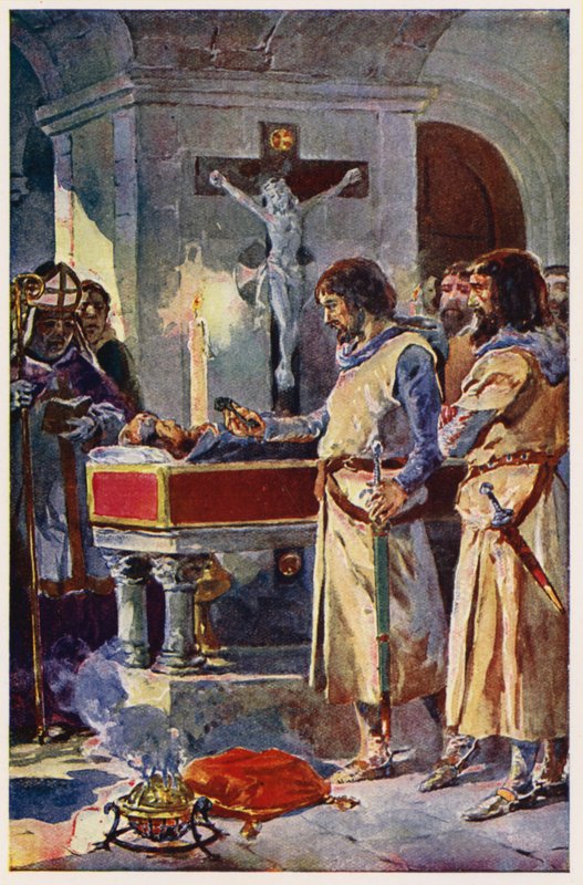 Martim de Freitas w Toledo (kolorowa litografia) autorstwa Alfredo Roque Gameiro