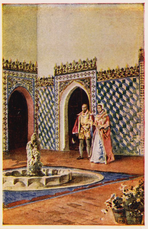 Architektura mauretańska w pałacu w Sintrze, Portugalia (kolorowa litografia) autorstwa Alfredo Roque Gameiro