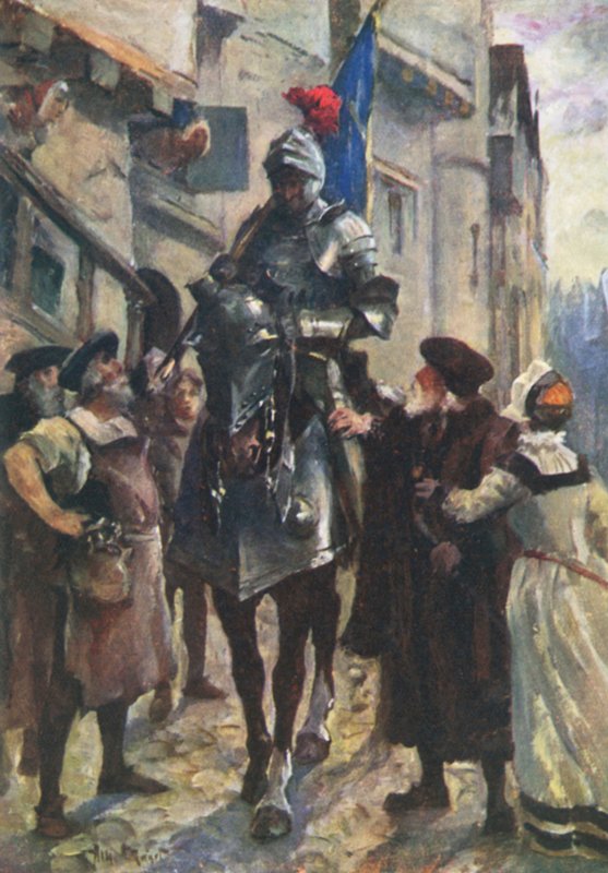 Posłaniec z Flodden przynoszący złe wieści do Edynburga (kolor lito) autorstwa Allan (after) Stewart