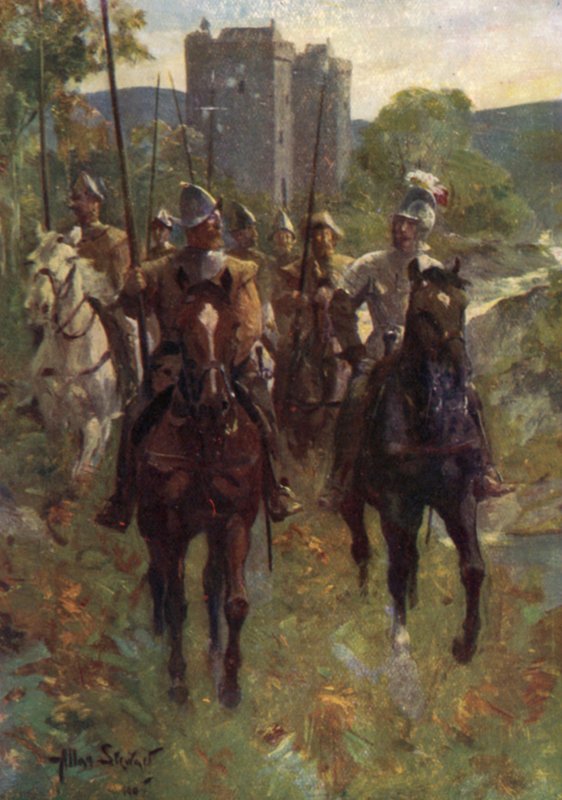 „Border Reivers” wyruszający na najazd na bydło (kolor lito) autorstwa Allan (after) Stewart
