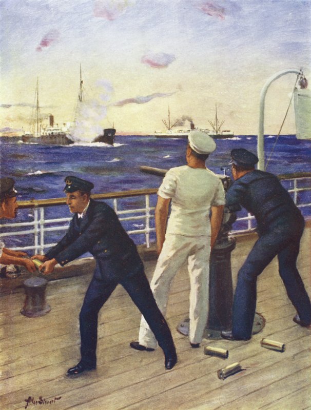 Pomocnik Reginald Himbury asystujący strzelcom klanu McTavish w walce z niemieckim rajderem Moewe autorstwa Allan (after) Stewart