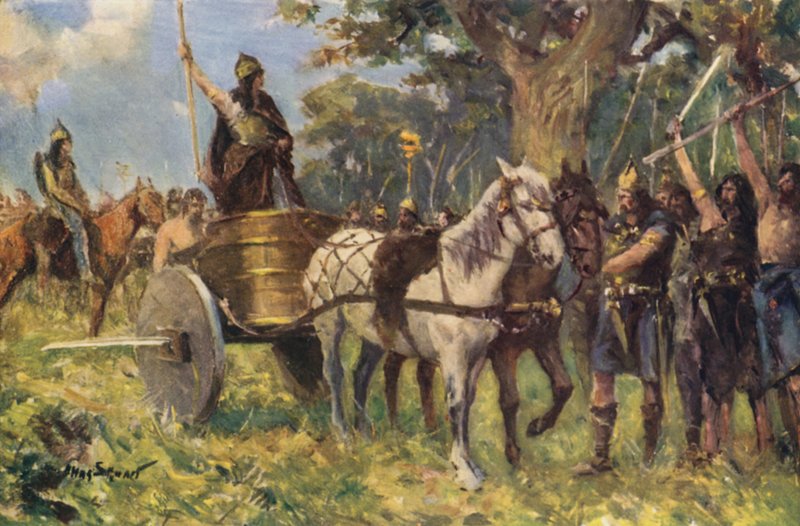 Królowa Boadicea zwracająca się do Brytyjczyków (kolor lito) autorstwa Allan (after) Stewart