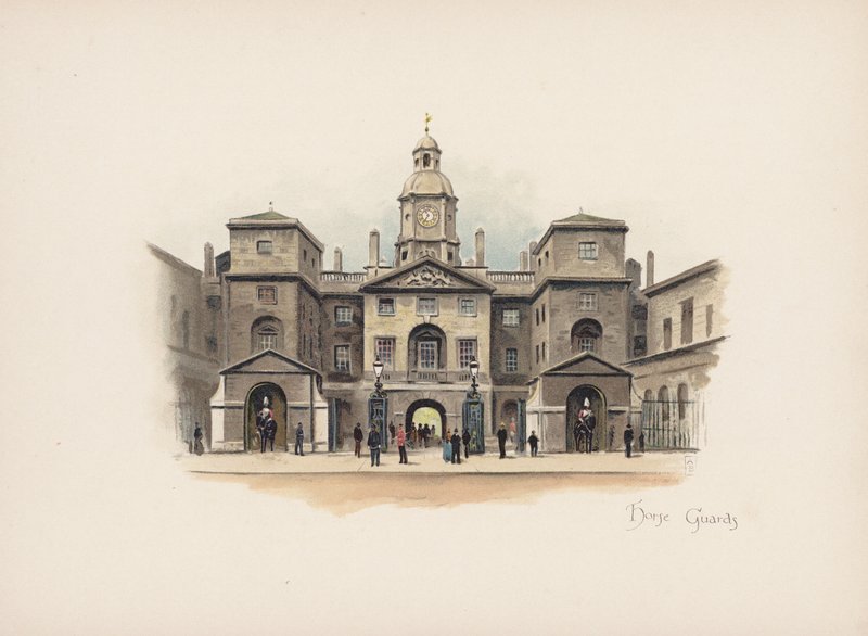 Znany Londyn: Horse Guards (kolorowa litografia) autorstwa Allan F. Barraud