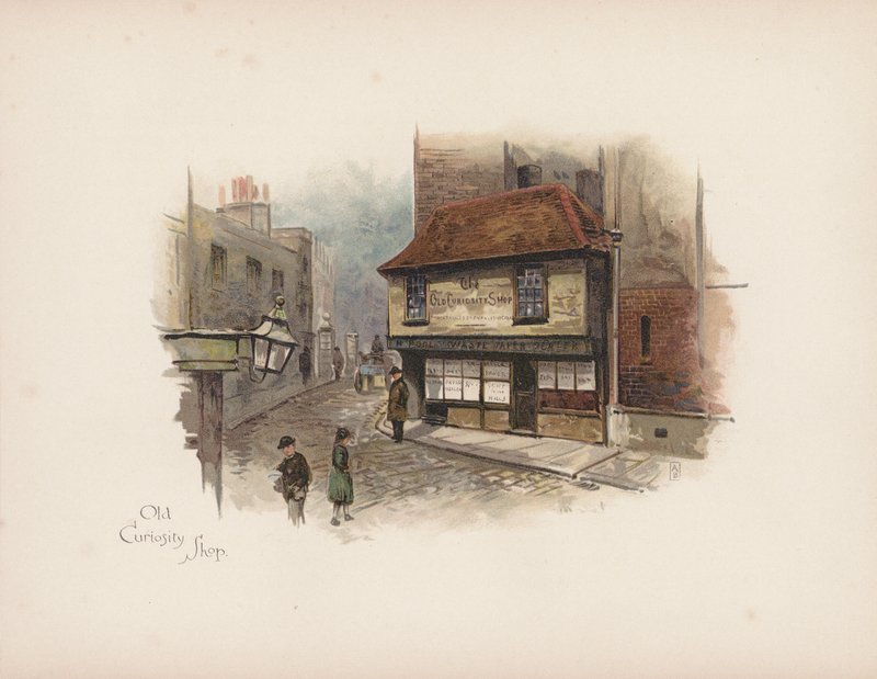 Znajomy Londyn: Old Curiosity Shop (kolorowa litografia) autorstwa Allan F. Barraud