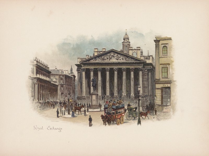 Znany Londyn: Royal Exchange (kolorowa litografia) autorstwa Allan F. Barraud