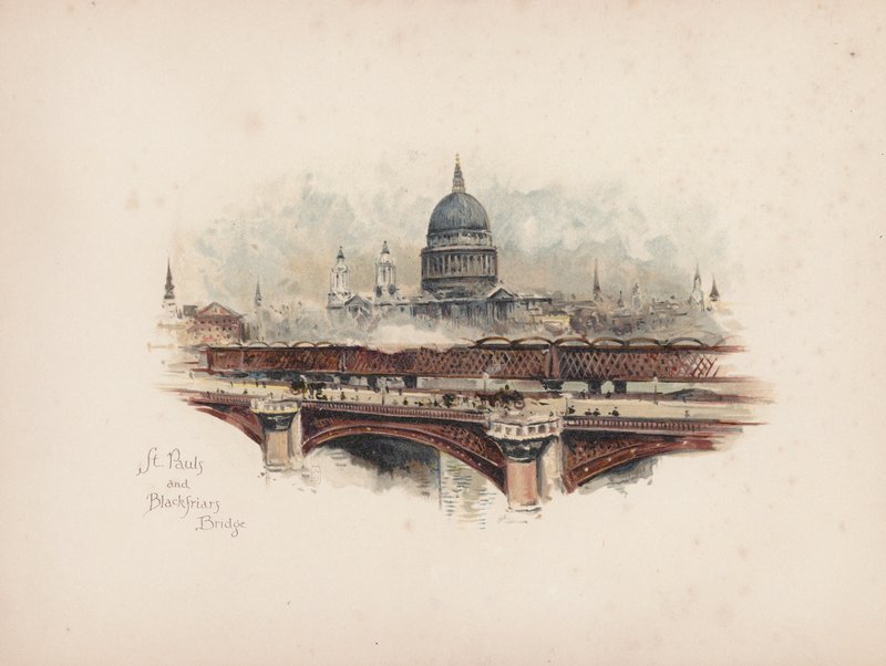 Znany Londyn: St Pauls i Blackfriars Bridge (kolorowa litografia) autorstwa Allan F. Barraud