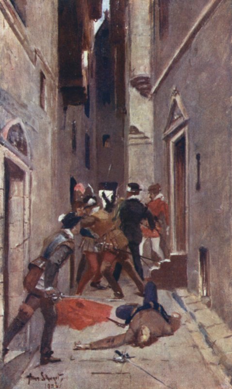 „Tulzie” na High Street (kolor lito) autorstwa Allan Stewart