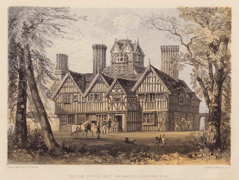 Oak House, West Bromwich, Staffordshire (akwatinta) autorstwa Allen Edward Everitt