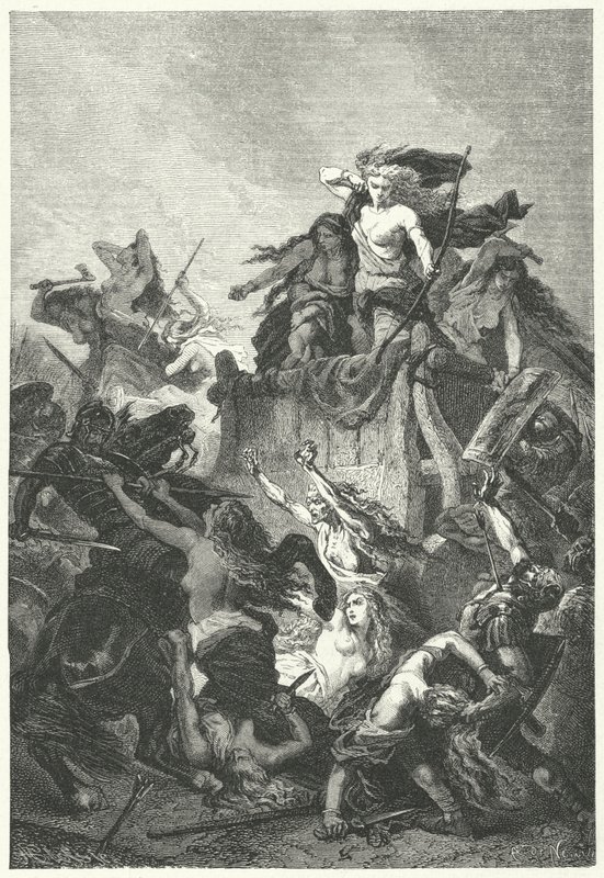 Germańskie kobiety broniące swojego obozu na śmierć (rycina) autorstwa Alphonse Marie de (after) Neuville