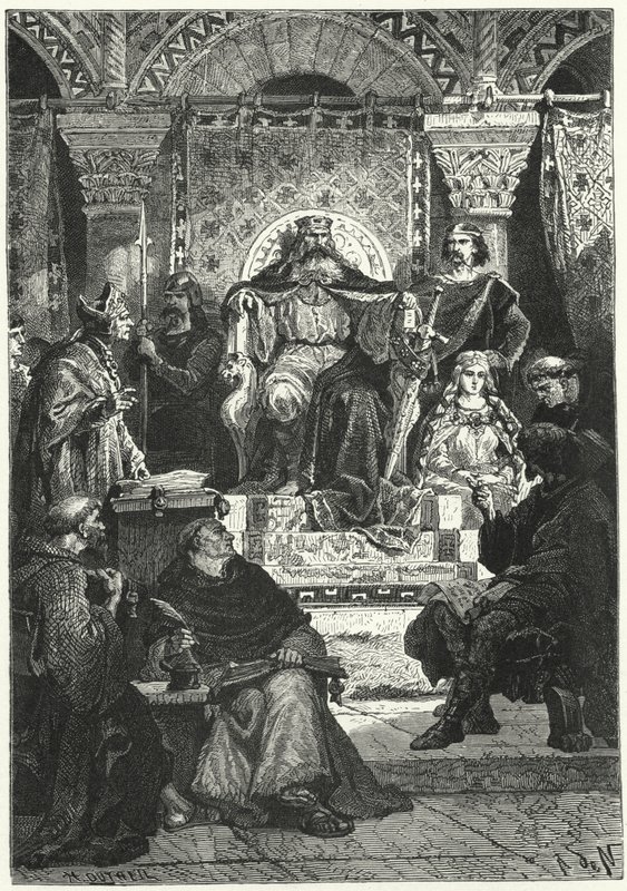 Spotkanie rady cesarza Karola Wielkiego (rycina) autorstwa Alphonse Marie de (after) Neuville