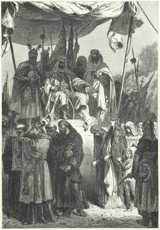Saladyn ogląda pojmanych chrześcijan przechodzących obok niego po zdobyciu Jerozolimy autorstwa Alphonse Marie de (after) Neuville